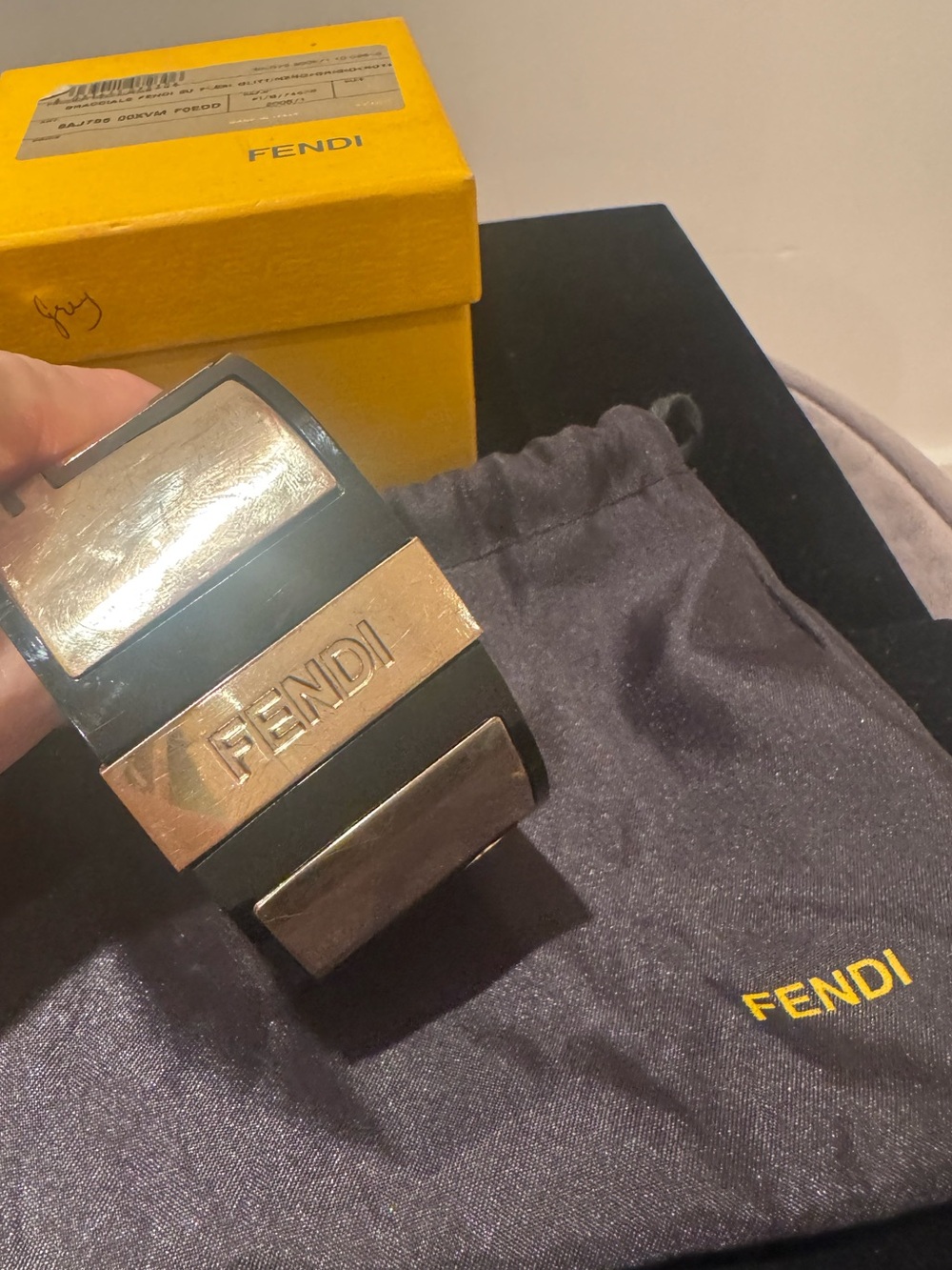 FENDI Fendista black and silver cuff. Resin and metal.